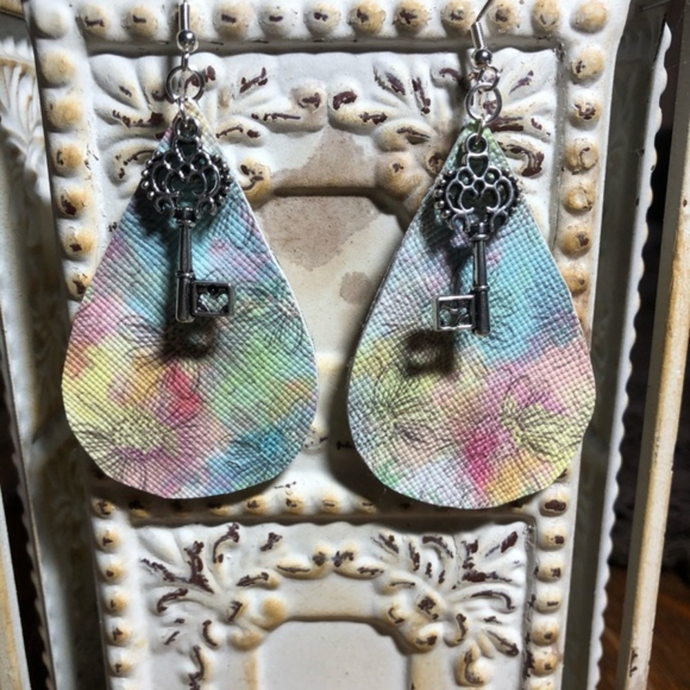 Sunflower Watercolor Faux Leather Earrings